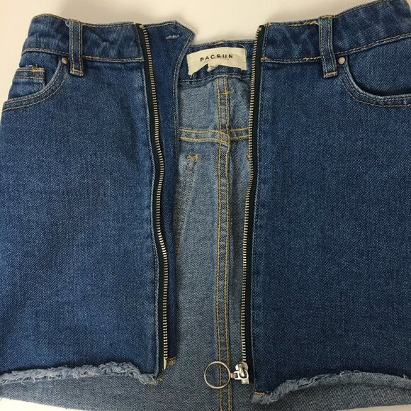 PACSUN Front Zip Mini Jean Skirt, Raw Hem - Picture 3 of 6
